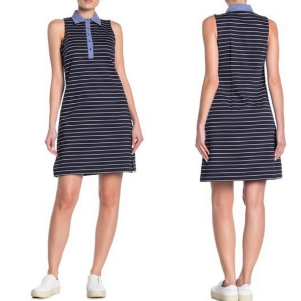 Eliza J Chambray Collar Sheath Dress Navy Size 10